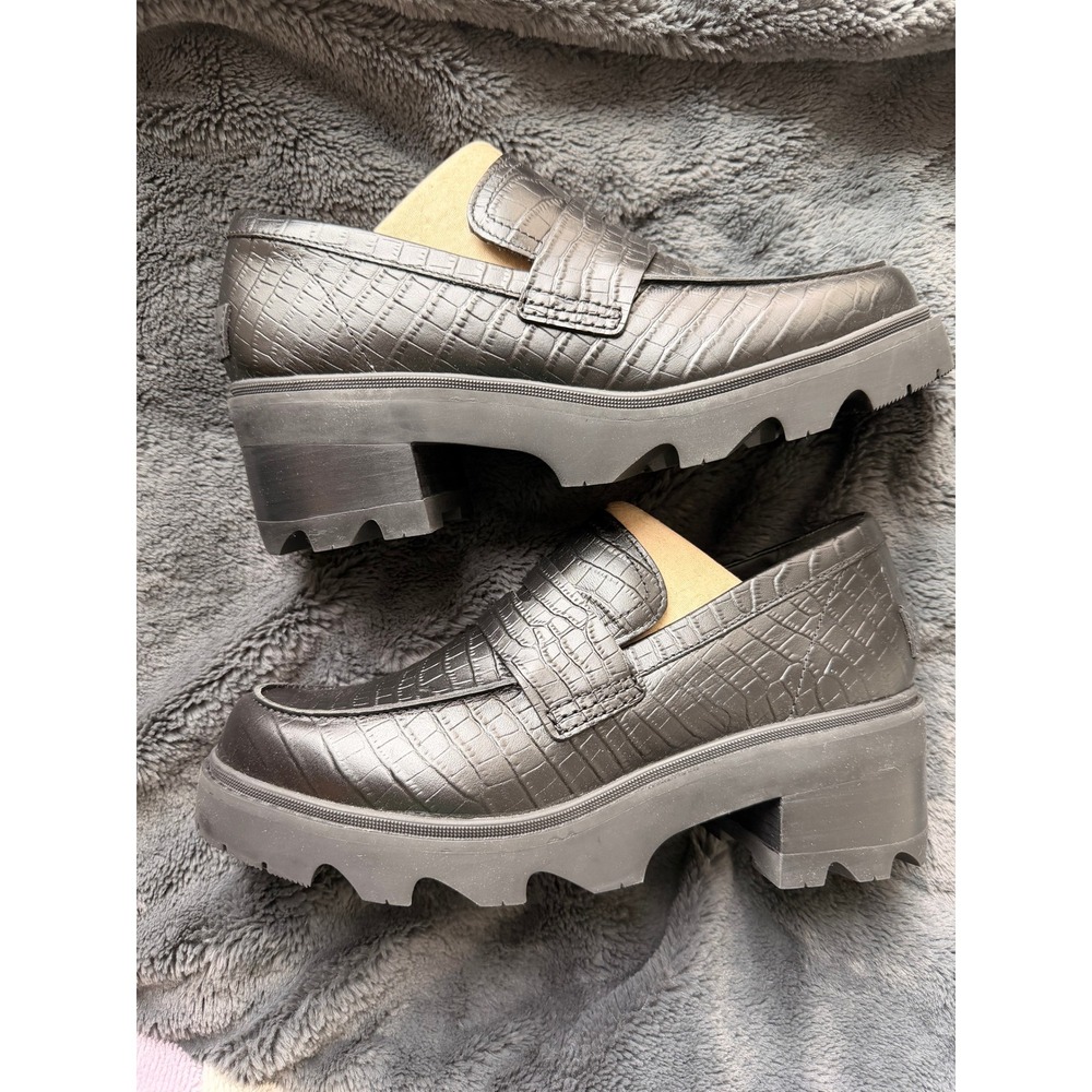 NEW Sorel Joan Now City Loafer‎ Women 11 Black Croc Embossed Waterproof Lug Sole